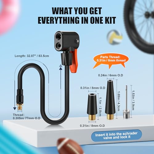 Enhon 32.87'' Presta Valve Adaptor for Schrader and Presta Valve, Locking Tire Chuck Tube for Portable Tire Inflators, Bike Pump Needle, for Car, Motorcycle, Bike, Ball, Swimming Pools Products