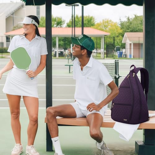 Women's Pickleball Backpack - Quilted Crossbody Sling Bag for Tennis & Pickleball Paddle - color: Purple, size: Large