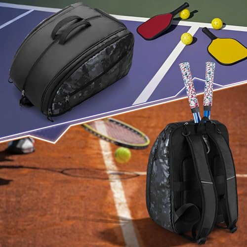 Smasrob Pickleball Bag Fits 4 Pickleball Paddles, Pickleball Backpack with Laptop Pocket, Shoe Compartment and Fence Hook - color: Black