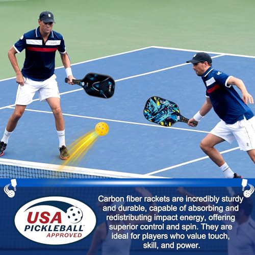 Carbon Fiber Pickleball Paddles Set of 4 or 2 Rackets,USAPA Approved Pickleballs Equipment with Balls,Bag,Accessories,Carbon Fiber T300 Lightweight Pickleball Racquet Set for Men,Women,Kids,Adults - color: 4-Pack-Electric Blue & Jet Black
