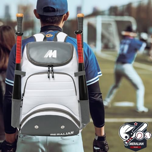 Baseball Bag - Lightweight Softball & T-Ball Backpack with Shoe Compartment for Equipment & Gear - color: WHITE