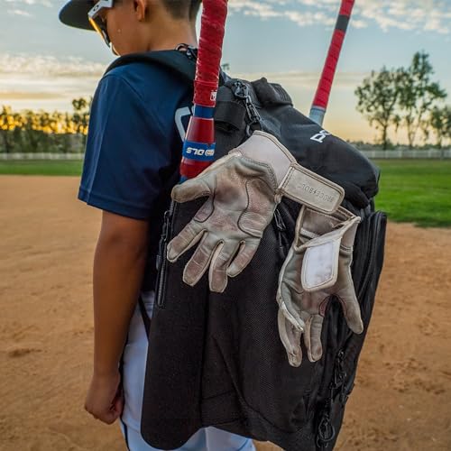 PowerNet Surge Softball Baseball Bag, Dual Bat & Gear Travel Backpack, Baseball Equipment Bat Bag, Baseball Softball Backpack with Dugout Fence Hooks & Cleat Pocket