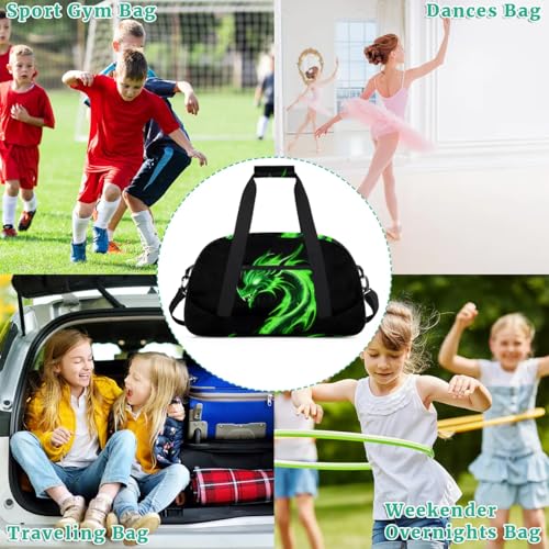 Green Dragon Kids Duffel Bag for Boys, Abstract Animal Sports Gym Bags Overnight Travel Weekender Lightweight Carry On Sleepovers Duffels for School Practice Gymnastics - color: Green Dragon
