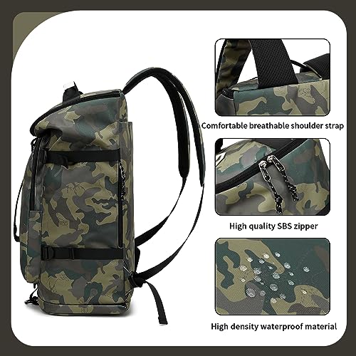 Floral gym duffel bag backpack, fashion wrestling bag,with shoe compartment, 4 kinds of back method waterproof travel sports walking laptop Lightweight (A-Camouflage) - color: A-Camouflage