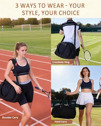 Roomy Tennis Gym Bag for Women - Tennis Tote Holds 2 Rackets, Shoe Compartment&Wet Pocket, Lightweight Sports Duffle, Fits 15.6" Laptop, Overnight Weekend Bag with Shoulder