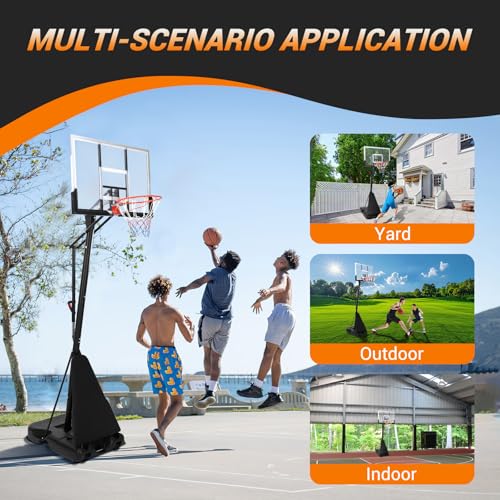 GarveeLife Basketball Hoop Outdoor 5.2-10 ft Portable, 47 in Shatterproof Backboard & Rebound Plate & Quick Adjustable Basketball Goal System for Kids/Adults in Swimming Pool/Driveway/Backyard