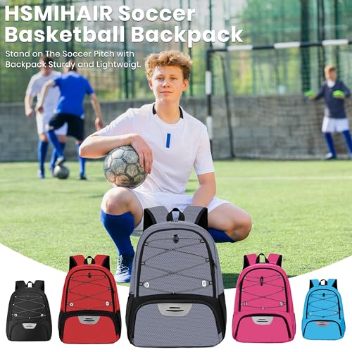 Hsmihair Youth Soccer Bag-Soccer Backpack&Backpack for Football Basketball,with Ball Compartment Separate Cleat Package - color: Grey