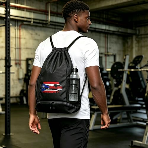 FOECBIR Sports Drawstring Backpack with Shoe Compartment & Reflective Safety Strips, Large Capacity Basketball Bag Water Resistant Side Mesh Pockets for Men Women (American Flag) - color: American Flag