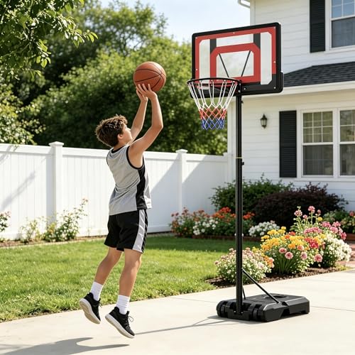 Kids Basketball Hoop Outdoor, Adjustable Height Portable Basketball Hoops & Goals with 33 inch PC Backboard for Backyard, Driveway and Court - color: Balck&Red
