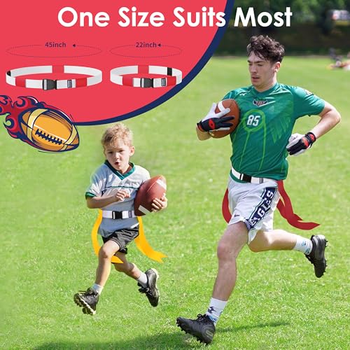 Flag Football Belts, Triple Set with Yellow, Blue, Red Flags, 28 Player Training Bundle