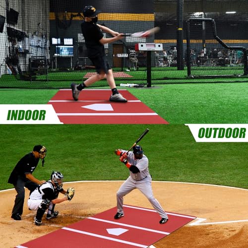 TOBWOLF Baseball Batting Mat, Softball & Baseball Hitting Mat with Home Plate for Batter, Anti-Slip Batting Cage Mat W/Batting Stance Alignment Guide for Swing Pitching Training - color: 10 x 3.8 FT Baseball Batting Mat