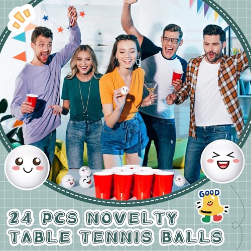 24 PCS Table Tennis Balls Novelty Face 3 Special Emotion Cute Table Tennis Balls Accessories for All Golfers Christmas Birthday Gift Fun Table Tennis Gift - color: white