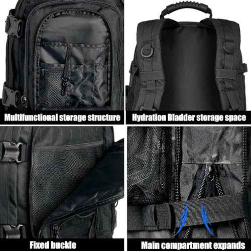 Miramrax Tactical Backpack Military Hiking Daypack - Molle Backpack for Men 3 Day Assault Pack Bug Out Bag for Camping Travel Army Hunting Gym Rucksack Survival (Black) - color: Black