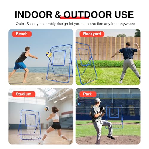 6 x 4 ft 5 Angles Adjustable Pitch Back Baseball Softball Lacrosse Volleyball Rebound Bounce Back Net with Strike Zone - color: Blue