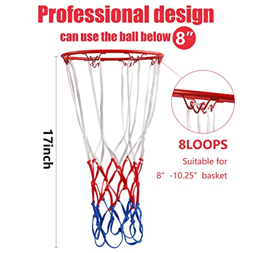2 Pack 8 Loop Mini Basketball Net Replacement,Heavy-Duty Nylon Little Small Basketball Net with Vibrant Color,All Weather Anti Whip for Indoor Door/Room Walls 8"-10.25" Hoop