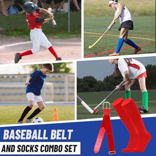 ZXOLDZX Youth Baseball Softball Socks and Belt Combo Set Adjustable Baseball Belt for Boys Girls(2Pairs of Socks with 1 Belt)