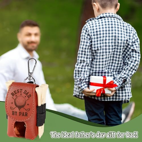 Naozinebi Father‘ s Day Gifts Golf Bag Tee Holder with 5 Tees Set Best Dad by Par 3-1/4 inch Wooden Golf Tees Bulk for Funny Dad Grandpa Uncle Birthday Present from Daughter Son