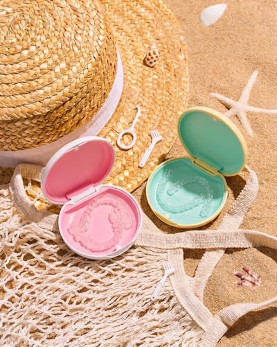 2 Pack Retainer Case, Compatible with Invisalign, Orthodontic Aligner Case with Removal Tool and Brush, Lemon Yellow & Seafoam - color: 2 Pack - Lemon Yellow & Seafoam