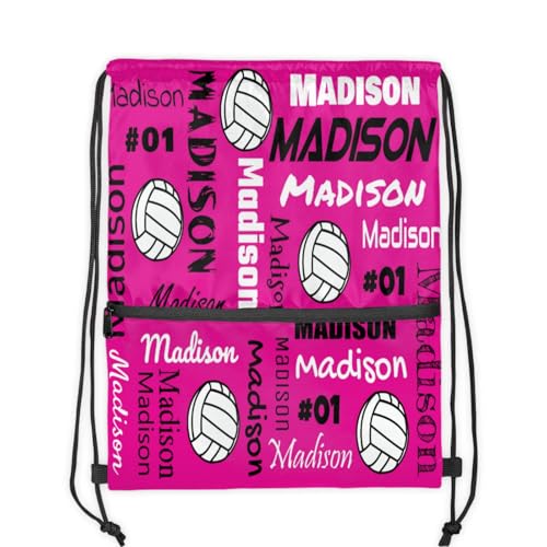 Custom Volleyball Style Drawstring Bag, Personalized Sports Ball Backpack Drawstring Sack Cinch Bags for Team Gift Party Favors, Pink - color: Navy