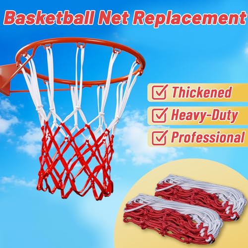 Basketball Net 1 Pack, Heavy Duty Basketball Net Replacement Weather Anti Whip Polyester Basketball Hoop Net Fits Standard Indoor Or Outdoor Court Use - Easy Install (Red White)
