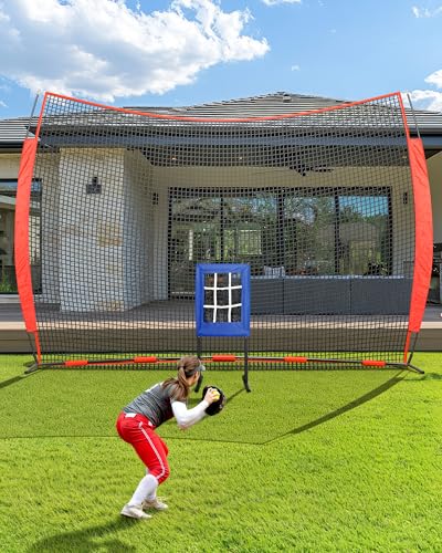 12x9/16x10/20x10ft Barricade Backstop Net, Ball Sports Barrier Netting, Protection Screen for Baseball Softball Lacrosse Soccer Hockey Training for Backyard with Carry Bag