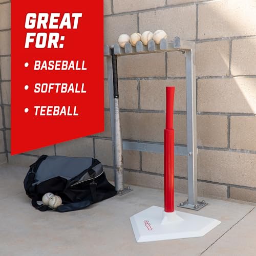 GoSports Baseball & Softball Batting Tees - Choose Jr. or Standard - Adjustable Rubber Hitting Tee - color: Standard Red