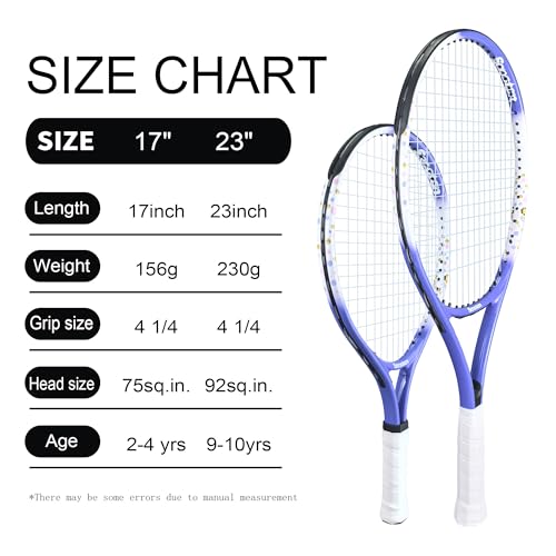 Senston Kids Tennis Racket Set (17 & 23 Inch) - 1 Pack Junior Tennis Racquet, Lightweight Aluminum Frame, Includes Cover - color: blue, size: 17 inch
