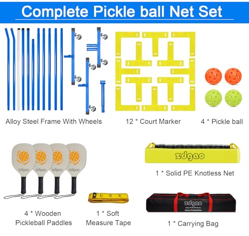 Portable Pickleball Net Set, 22FT Regularion Size Pickle Ball Net with Paddles Set, Outdoor Pickleballs and Carry Bag, Easy Setup for Indoor, Outdoor, Driveway