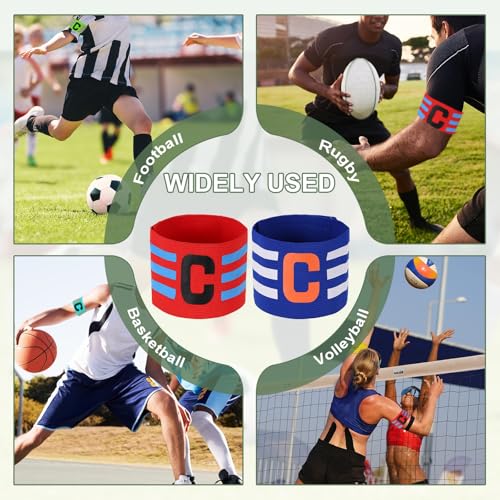 Captain Arm Bands for Soccer, Soccer Captain C Armband, Classic Striped Elastic Protective Arm Badge Player Bands - color: Red/Blue