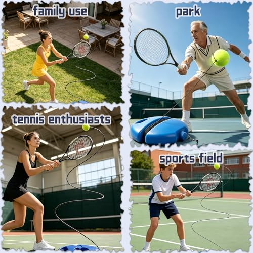 Tennis Practice rebounder, Solo Tennis Trainer Rebound Ball. Equip Your Home Backyard Court Today. Lead Daily Athletic Drills steadily utilizing This Useful Tennis Ball on String for Practice - color: Blue-Round
