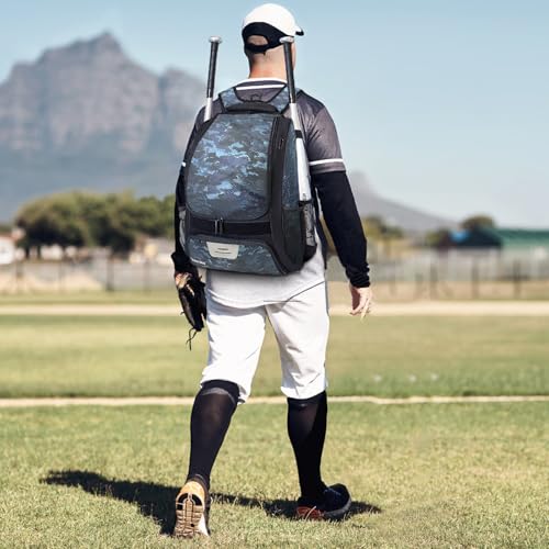 DAFISKY Baseball Bag Softball Backpack - Youth Adult T Ball Bat Equipment Bag with Bat Helmet Holders, Shoe Compartment - color: CamouflageBlue