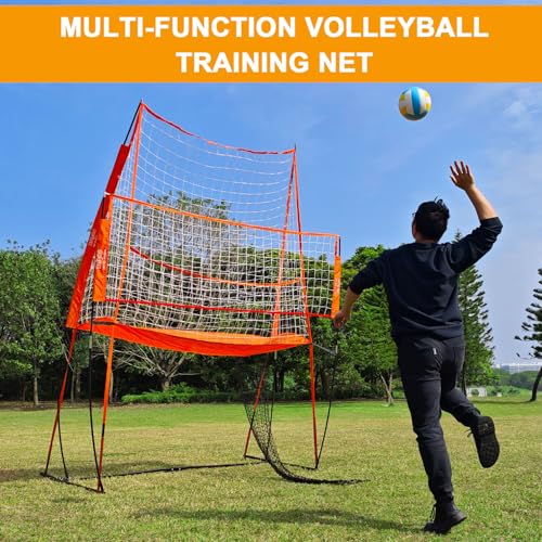 Volleyball Training Net System|Adjustable Volleyball Practice Net Station with Wheeled Carry Bag,2 Volleyballs |Great for Hitting,Serving,Dunking Drills,Easy Assembly
