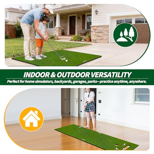 5x5ft Golf Hitting Mat for Indoor and Outdoor Practice, High-Elasticity Golf Practice Driving Range Turf Mat, Convertible 2-in-1 Golf Hitting & Putting Mat for Garage Simulator Training