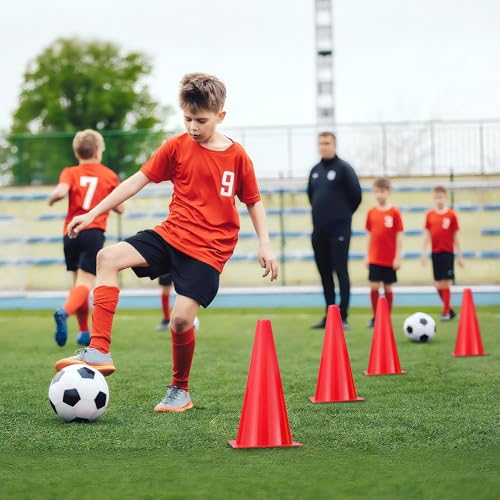 12 Inch Durable Cones,12pcs Versatile Plastic Traffic Cones and Soccer Cones for Sports Training,Agility Drills,Parking Safety,Basketball Training,Football Training. - color: red