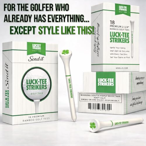 Luck-Tee Strikers Flip-Top Golf Tee Holder | Vintage-Style Pocket Case with 18 Bamboo Tees | Unique Golf Gift for Men, Cool Golf Accessories