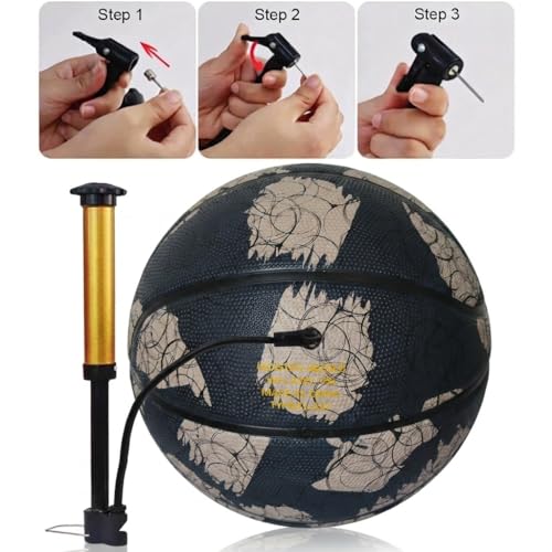 Size 5 Basketball, Rubber Indoor Outdoor Basketball for Youth & Junior Players, Black with Circle Line Pattern