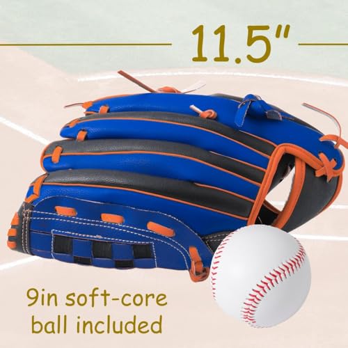 Urby Left Handed Baseball Glove, Left Handed T Ball Glove for Lefty, Left Hand Throw Only. T-Ball & Youth Baseball Gloves. - color: Black & Blue, size: 11.5in Age 7-11