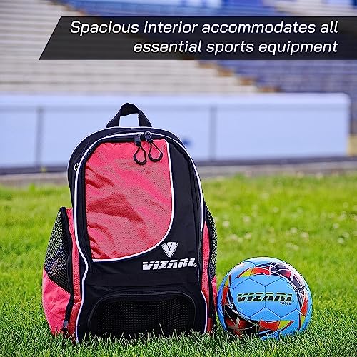 Vizari Solano Soccer Backpack With Ball Compartment and Vented Ball Pocket and Mesh Side Cargo Pockets for Adults and Teens - color: Neon pink