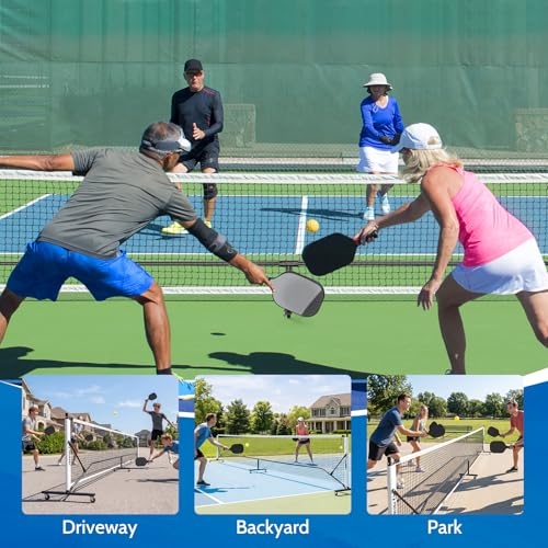 Portable Pickleball Net System with Wheels, 22FT Regulation Size Pickleball Net with Court Lines and 8 Sandbags for Outdoor Driveway, Mobile Pickle Ball Set with Carry Bag, Steady Steel Frame