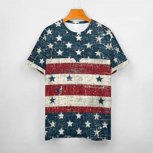 Men's American Flag T Shirt Short Sleeve Patriotic Tops Crewneck Muscle Tee 4th of July Golf Tops Summer USA Tee - color: Blue American Flag 1, size: 3X-Large