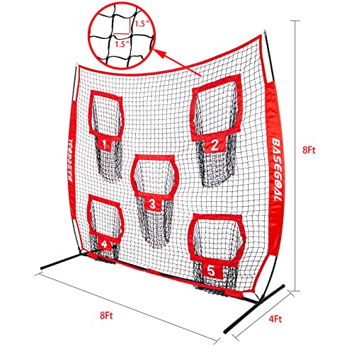 BaseGoal Football Nets for Throwing,Football Target,Quarterback Training Equipment with 5 Target Pockets for Improving Football Accuracy Throwing-8 x 8 ft or 7 x 7 ft Nets - color: 8 x 8 Ft Red ONLY