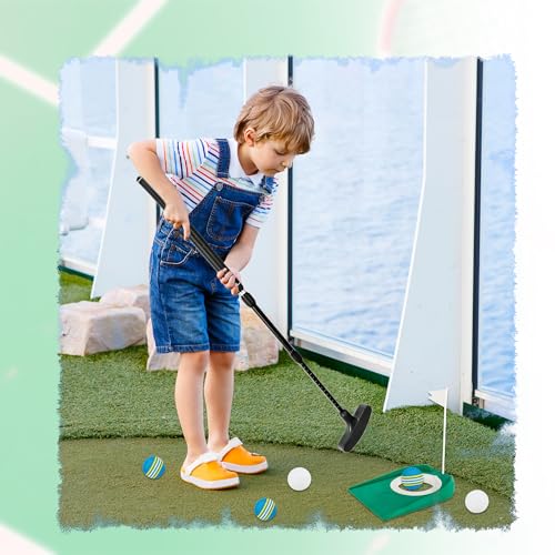 2 Pack Adjustable Golf Putter Set for Kids Teenagers Right or Left Handed Two-Way Mini Golf Club Putter Men and Women 4 Golf Training Balls 4 Practice Foam Balls 2 Flag Cup - color: Black/ Green