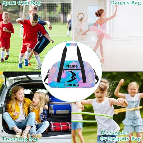 Custom Sport Duffel Bag Surfing Personalized Name Sports Bag Overnight Weekender Bag Waterproof Travel Sport Gym Bags, Blue Pink Glitter - color: Blue Pink, style: Surfing