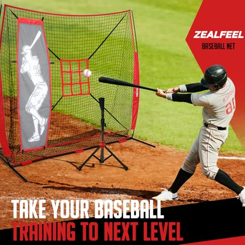 Baseball Softball Net, 7x7 ft Pitching & Batting Net with Dummy Batter, Large Ball Collection System, 2 Strike Zones, Batting Tee, Carry Bag for Batting Pitching Hitting, Great for All Levels