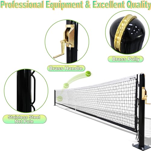 Seliyoo Pickleball Net System,Pickleball Net Set-22 FT Regulation Size with Heavy Duty Steel Post, Premium-Grade Brass Winder,Surface Mount,Tournament Net,Idea for Indoor Gym Or Outdoor Courts - style: Steel Waved Net Pole