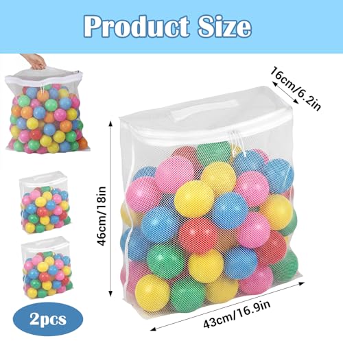 Molain 2 PCS Ball Pit Balls Bag, Mesh Ball Bag for Storage Pool Ball 16.5 x 8.3 x14.6 Inches Durable Nylon Zipper Bag Foldable Organizer for Playpen Home Travel (Only Storages Bag,No Ball)