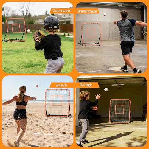 Baseball Rebounder Net, Portable Bounce Back Trainer for Baseball & Softball with 4 Adjustable Return Angles, 4 x 4.5 ft Practice Tool for All Skill Levels