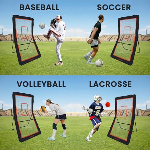 4x7FT Lacrosse Rebounder,Volleyball Training Equipment,Bouced Back Net in Different Angels with 2 Lacrosse Balls for Backyard Practice