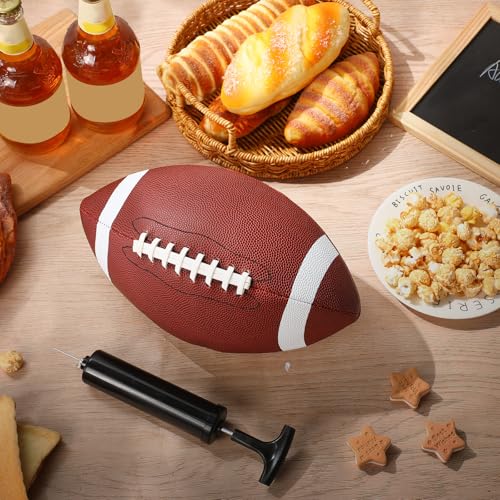 RoundFunny Footballs Pump Set Leather Footballs Bulk and Hand Pump Sport Gifts for Youth Junior Adult School Team Training Practicing Indoor Outdoor Operation Christmas - size: Official Size 9