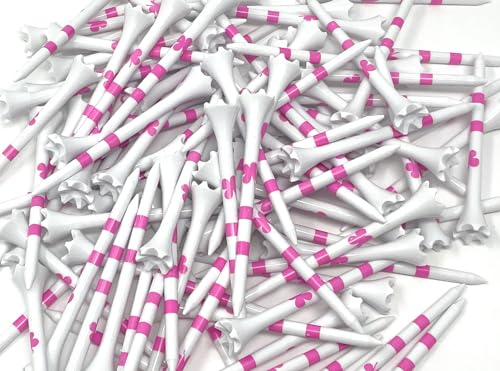 NorthPointe Four Leaf Clover/Shamrock 3 ¼” Plastic Golf Tees - 100 Tees in Bulk - color: Pink Four Leaf Clover